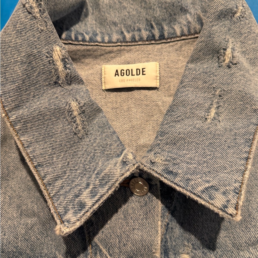 Agolde Light Blue Cropped Denim Jacket - Picture 5 of 6